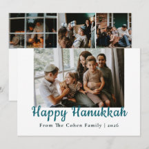 Blue Calligraphy Happiest Hanukkah family 4 photo
