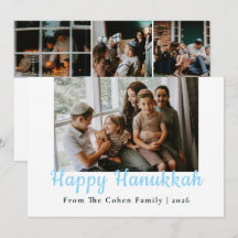 Blue Calligraphy Happiest Hanukkah family 4 photo