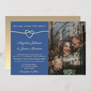 Blue Calligraphy Photo Wedding Invitation