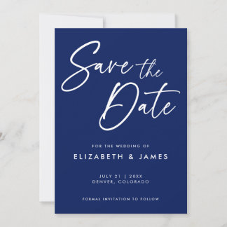 Blue Calligraphy Wedding Save The Date Invitation