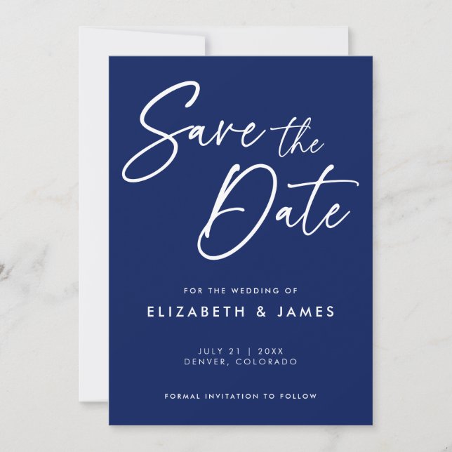 Blue Calligraphy Wedding Save The Date Invitation (Front)
