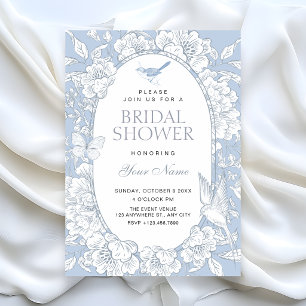 Blue calm elegant floral botanical bridal shower invitation