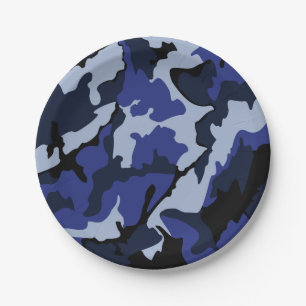 Blue Camo, 7 Inch Paper Party  Plates