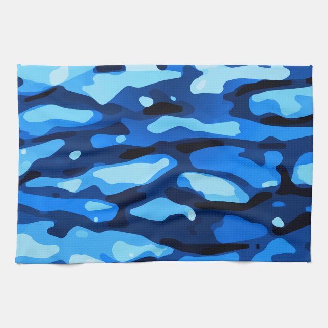 Blue Camo Abstract Pattern  Kitchen Towel (Horizontal)