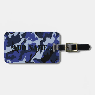 Blue Camo Add Name, Luggage Tag With Leather Strap