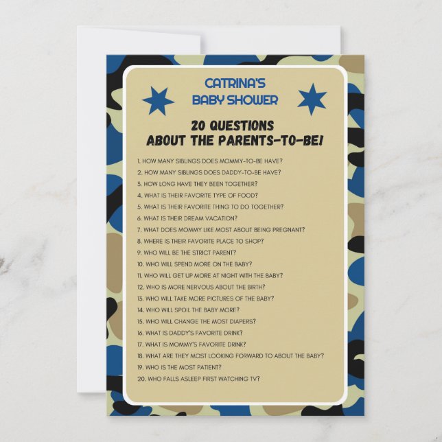 Blue Camo Baby Shower - Editable Name, 5x7 Invitation (Front)