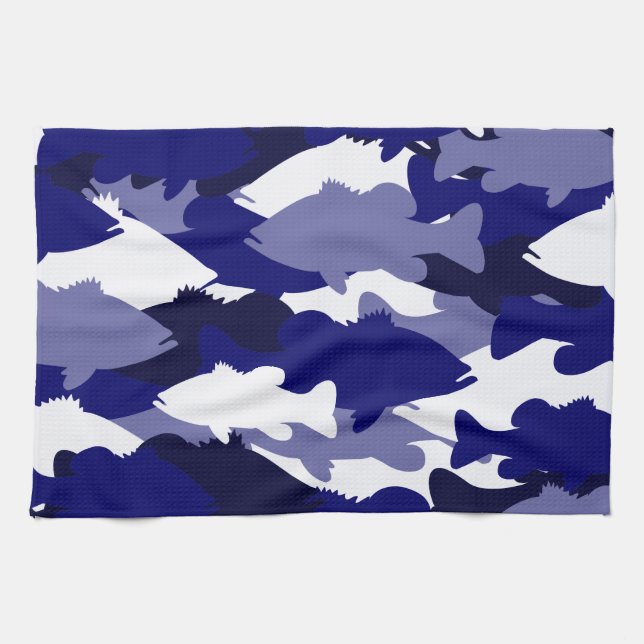 Blue Camo Bass Fishing Kitchen Towel (Horizontal)