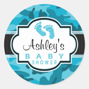 Blue Camo, Camouflage Baby Shower Classic Round Sticker