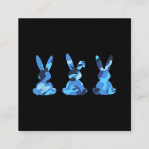 Blue Camo Camouflage Bunnies Easter Bunny Rabbit Square Business Card