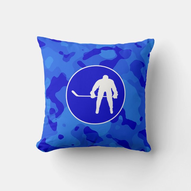 Blue Camo; Camouflage Hockey Throw Pillow (Front)