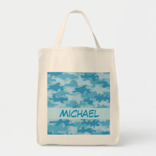 Blue Camo Camouflage Name Personalized Tote Bag