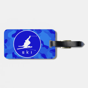 Blue Camo; Camouflage Snow Skiing Luggage Tag