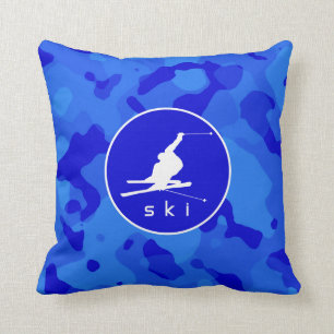 Blue Camo; Camouflage Snow Skiing Throw Pillow