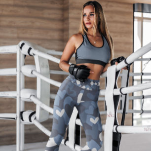 Blue Camo Hearts Patterned Leggings