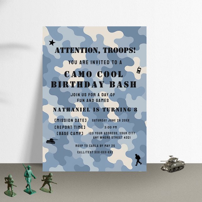 Blue Camo Military Birthday | Army Party Invitation (Creator Uploaded)