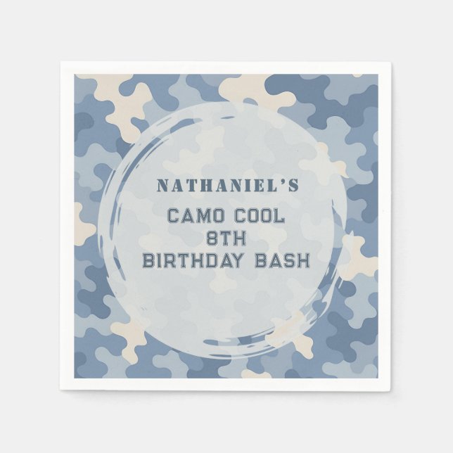 Blue Camo Military Birthday | Army Party Napkin (Front)