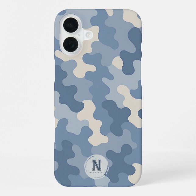 Blue Camo Military Monogram iPhone Case (Back)
