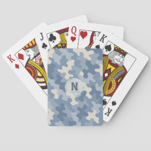 Blue Camo Military Monogram Playing Cards