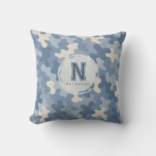 Blue Camo Military Monogram Throw Pillow