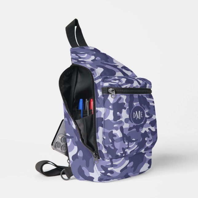 Blue Camo Monogram Sling Bag (Open)