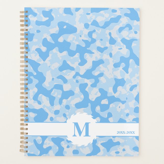 Blue Camo Pattern Abstract Art Decor Design Planner (Front)