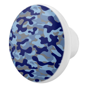 Blue Camo Pattern Ceramic Knob