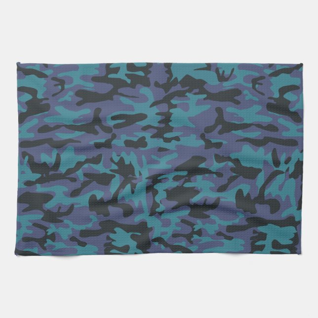 Blue camo pattern kitchen towel (Horizontal)