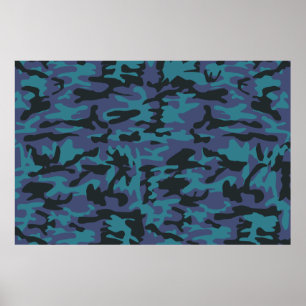 Blue camo pattern poster
