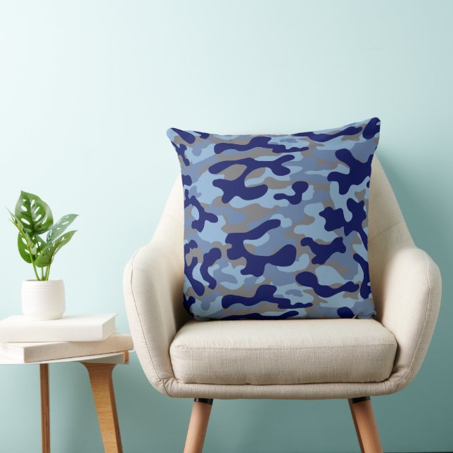 Blue Camo Pattern  Throw Pillow (Chair)