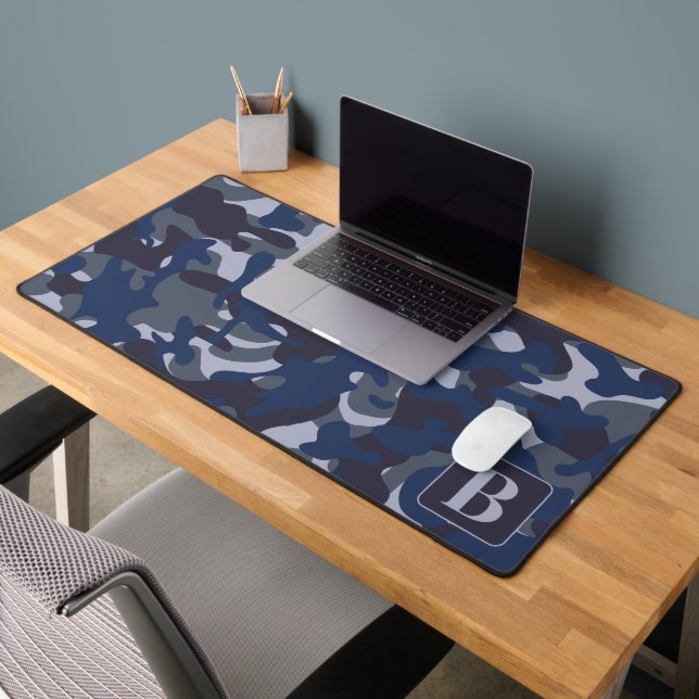 Blue Camo Personalized Monogram Navy Camouflage Desk Mat (Office 2)