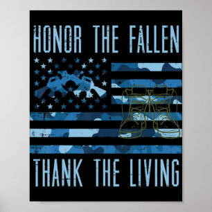 Blue Camo US Flag Honour The Fallen Thank Living M Poster