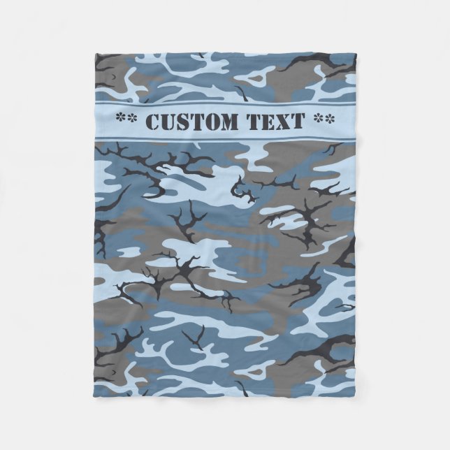 Blue Camo w/ Custom Text Fleece Blanket (Front)
