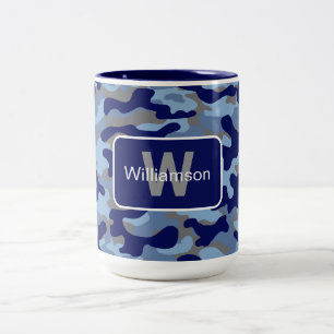 Blue Camo With Personalization Two-Tone Coffee Mug