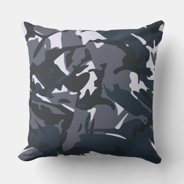 Blue Camou  Throw Pillow (Front)