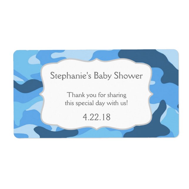 Blue Camouflage Camo Water Bottle Favour (Front)