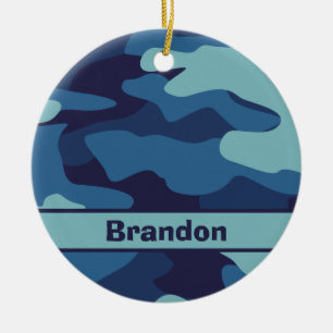 Blue Camouflage Cool Custom Kids Pattern Ceramic Ornament
