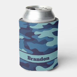 Blue Camouflage Cool Custom Pattern Can Cooler