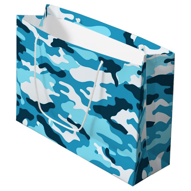 Blue camouflage Large Gift Bag (Front Angled)