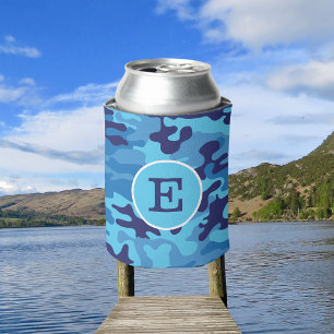 Blue Camouflage Monogram Can Cooler