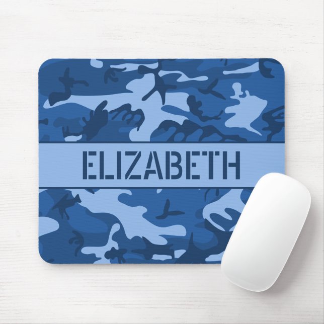 Blue Camouflage Monogrammed Mouse Pad (With Mouse)