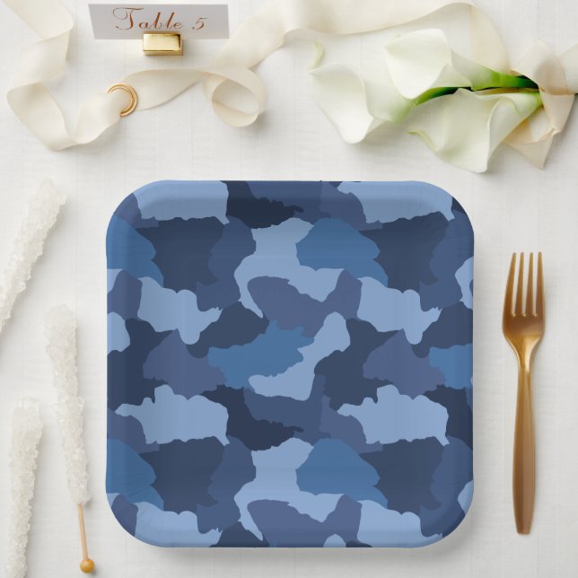 Blue Camouflage Paper Plate (Wedding)
