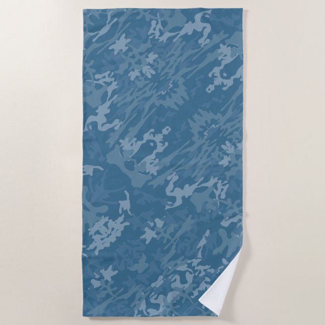 Blue Camouflage Pattern Beach Towel (Front)