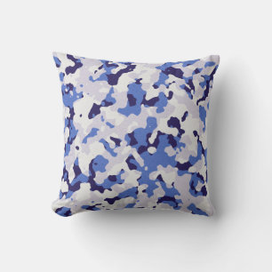 Blue camouflage pattern throw pillow