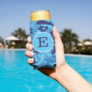 Blue Camouflage Personalized Monogram Seltzer Can Cooler