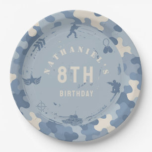 Blue Camouflage Soldier Army birthday Paper Plate