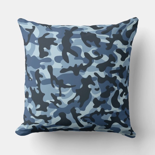 Blue Camouflage  Throw Pillow (Front)