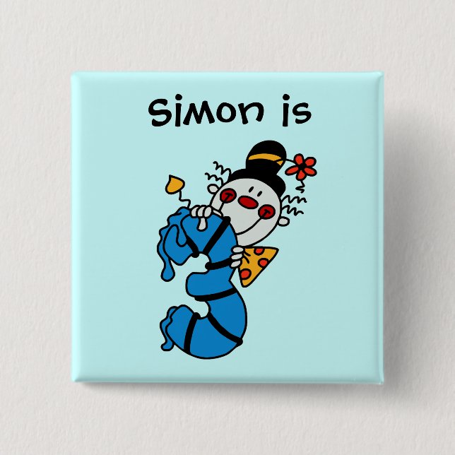 Blue Candle Clown 3rd Birthday Button (Front)