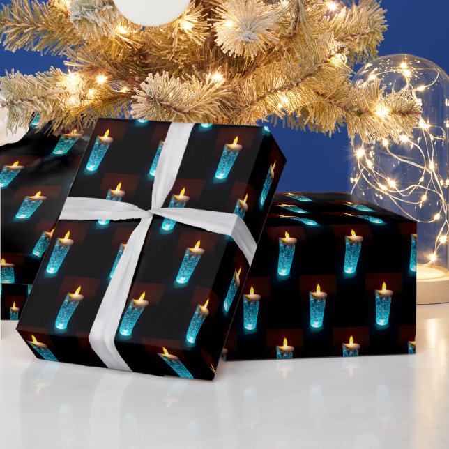 Blue Candles Candlelight Diwali Christmas Wrapping Paper (Holidays)