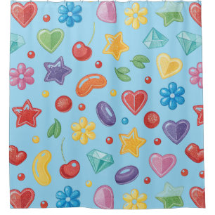 “Blue Candy Star Shower Curtain