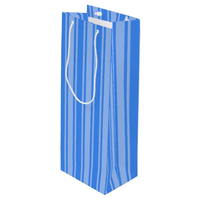 Blue candy stripes wine gift bag (Front Angled)